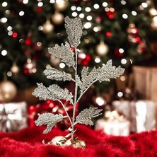 Dodomar Yılbaşı Gümüş Simli Yapay Çiçek Yoğun Dal 70X40