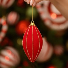 Ritzz Altın Boncuk Şeritli Damla Dekoratif Süs Kırmızı 8 cm ( 1 Adet )