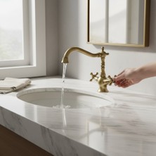 Antik Gold Klasik Lavabo Bataryası Country Tasarım Eskitme Gold Rustik Lavabo Armatür