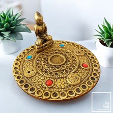 İki Yedi Konsept Mullin Buda Figürlü Yuvarlak Metal Tütsülük – Konik ve Çubuk Uyumlu, Meditasyon Tütsü Kabı