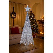 Smg 150 Cm Yılbaşı Tel Kule - 3 Boyutlu Gümüş Renkli Lüks Dekoratif Kule Işıklı Çam Ağacı Alternatifi