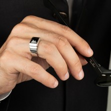 Mem Güney Silver 925 Ayar Gümüş Yüzük Siyah Faset Kesim Zirkon Taşlı