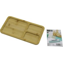 Go İthalat Dikdörtgen 3 Bölmeli=2+1 Ahşap Bambu Servis Sunum Tepsi - Tahtası 24.8 x 13.8 x 1.4cm (5314)
