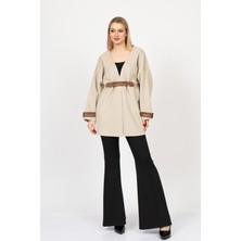 MissVina Elitesoft Deri Detaylı Kaşe Kaban Hırka – 2634