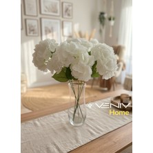 Veniv Home 5 Dallı Beyaz Ortanca-46 cm Gerçek Görünümlü Büyük Boy Yapay Çiçek