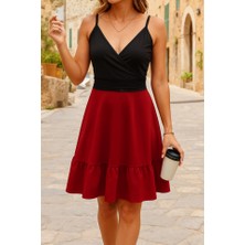 Etiler Collection Kadın Ip Askılı Kruvaze Yaka Bel Dantel Ithal Krep Elbise