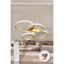 Modern 4'lü Mat Gold Yuvarlak Model Kumandalı 3 Renk (Beyaz/Sarı/Günışığı) LED Avize Salon Oturma Odası