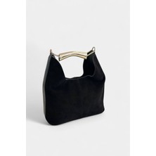 %100 Hakiki Süet Deri Fermuar Kapama ve Uzun Askı Detaylı Kadın El ve Omuz Çantası