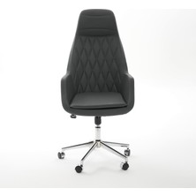 Krom Metal Lüx Yıldız Ayaklı | Ergonomik Deri Döşeme Spring Makam Koltuğu (Ayarlanabilir)