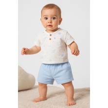 By Bubbles %100 Organik Pamuk Space Desen Müslin Kumaş Bebek Yazlık 2'li Şortlu Takım