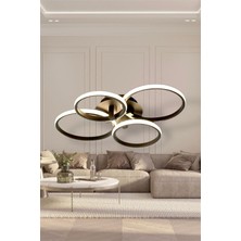 Modern 4'lü Siyah Yuvarlak Model Sarı LED Avize Salon Oturma Odası
