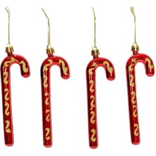 Yılbaşı Ağacı Süsü Baston Şeker 4'lü Kutuda, Kırmızı Renkli Lezzetli Süsler