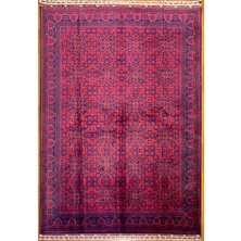 El Dokuma Afgan Halı Bilicik Desenli Bordo Mavi Renk 6 Metre Kare