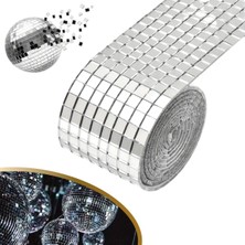 Go İthalat 1 Metre Uzunluğunda Gümüş Renk Aynalı Mozaik Taşlı Dekor Bandı 4 cm x 1 mt (5314)