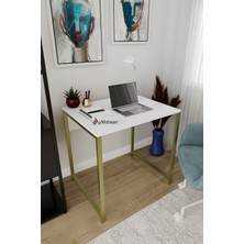Aymobsan Selin Metal Ayaklı Çalışma Masası – Beyaz Suntalam, Altın Metal Ayak, Modern Ofis & Ev Masası