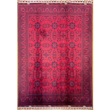 El Dokuma Afgan Halı Bilicik Kök Boya Bordo Renk 3 Metre Kare