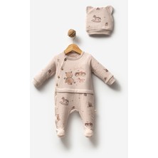 By Bubbles %100 Organik Pamuk Sürücü Ayı Erkek Bebek Şapkalı Patikli Tulum