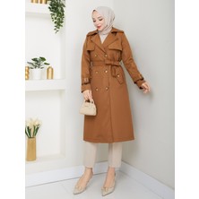 Zenya Moda Kadın Kahverengi Arkası Düğmeli Trençkot