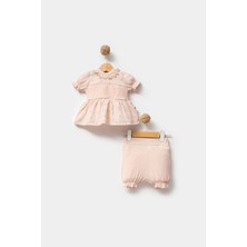 By Bubbles %100 Organik Pamuk Kumaş Dantel Yaka Kız Bebek Şortlu 2'li Takım