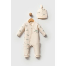 By Bubbles Cute Turtle %100 Organik Pamuk Waffle Kumaş Bebek Fermuarlı Tulum