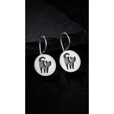 Nalia Takı Yuvarlak Üç bacaklı Kedi Oksitli Gümüş Küpe