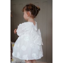 Alyra Kids Kız Bebek Elbise Uzun Kollu Fiyonklu Güllü Doğum Günü Parti Düğün Özel Gün Abiye Kız Çocuk Elbise Beyaz ALY1021