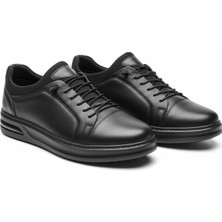 Growish GR0408 Hakiki Deri Akıllı Bağcık Bilekten Streçli Ortopedik Siyah Renk Erkek Ayakkabı