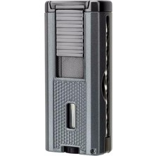 Lubinski Yeni Seri Sehpalı Delicili ve Iğneli Üç Torch Puro Çakmağı Grey