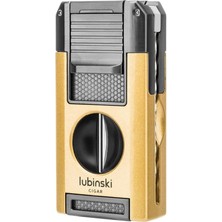 Lubinski Premium Çift Torch Puro Çakmağı Dahili V-Cut Kesici - Delici - Iğne- Sehpa Gold