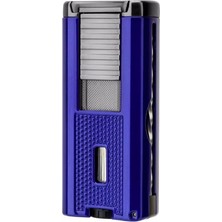 Lubinski Yeni Seri Sehpalı Delicili ve Iğneli Üç Torch Puro Çakmağı Mavi