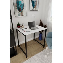 Aymobsan Selin Metal Ayaklı Çalışma Masası – Beyaz Suntalam, Siyah Metal Ayak, Modern Ofis & Ev Masası