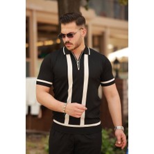 Etiler Collection Erkek Fermuar Yakalı Şerit Detaylı Kısa Kollu Tişört