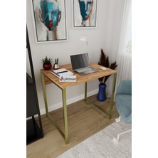 Aymobsan Selin Metal Ayaklı Çalışma Masası – Atlantik Çam Suntalam, Gold Metal Ayak, Modern Ofis & Ev Masası