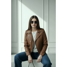 Qaju Kadın Suni Deri Ceket-Taba