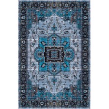 Kilim Home Mars 2251 Mavi Bordürlü Modern Yıkanabilen Dokuma Taban Dekoratif Halı