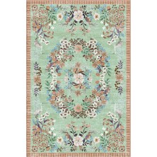 Kilim Home Mars 196 Su Yeşili Pastel Turuncu Çiçekli Modern Dokuma Taban Halı