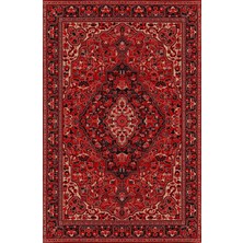 Kilim Home Mars Kırmızı Siyah Etnik Desenli Vintage Şönil Dekoratif Yıkanabilir Salon Halısı 270