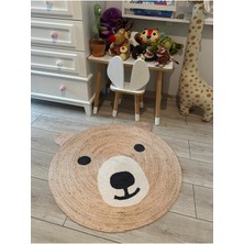 Kilim Home Boho 958 Sevimli Ayıcık Örgü Taban Yuvarlak Natural Çift Taraflı Çocuk ve Bebek Odası Halı