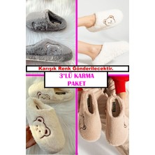 Nmoda 3'lü Paket Ev Terliği Çeyiz Terliği Kışlık Terlik Ses Yapmaz Hafif Taban Taban