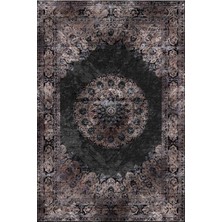 Kilim Home Eskitme Siyah Desenli Yıkanabilir Kaymaz Tabanlı Salon Halısı, Koridor ve Mutfak Halısı