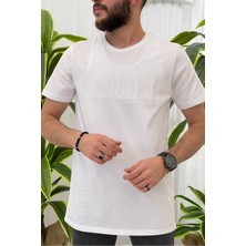Tunahan Erkek Giyim Slimfit Kesim Erkek Baskı Desen Adventure Sıfır Yaka Tshirt-Beyaz