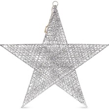 Yılbaşı Süsü Gümüş Simli Tel Yıldız 50 Cm, Dekorasyon Için Parlak ve Şık Seçenek