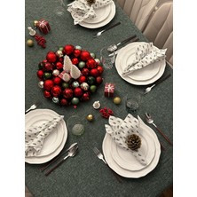 Lufa Home Keten Efektli Yeşil Çam Ağacı Masa Örtüsü Seti