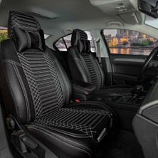 ALLDAYSM Aldysm Kia Ceed Yeni Lüx Full Deri Oto Koltuk Kılıfı Ön Arka Takım (Giydirme Tip) Siyah Beyaz