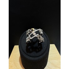 Luna Gümüş Ithal Büyük Iki Sıra Mess Kadın Gümüş Yüzük