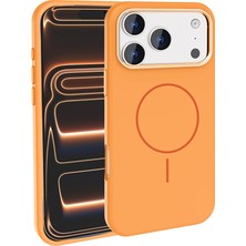 HTstore iPhone Uyumlu 17 Pro Max Kılıf M-Safe Şarj Özellikli Metal Kamera Çerçeveli Zore Edi Silikon Kapak-Turuncu