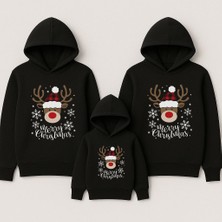 Shain Yeni Yıl Noel Yılbaşı Christmas Baskılı Anne Baba Çocuk Kombin Kapşonlu Sweatshirt