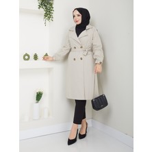 Zenya Moda Kadın Taş Lastik Kollu Trençkot