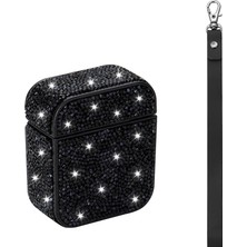 HTstore Airpods Uyumlu Zore Airbag 45 Bilek Askı Aparatlı Simli Şeffaf Kılıf-Siyah