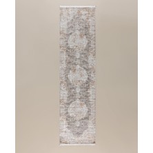 Madame Coco Lazare Iplik Boyalı Kadife Halı - Gri/bej - 80X300 cm